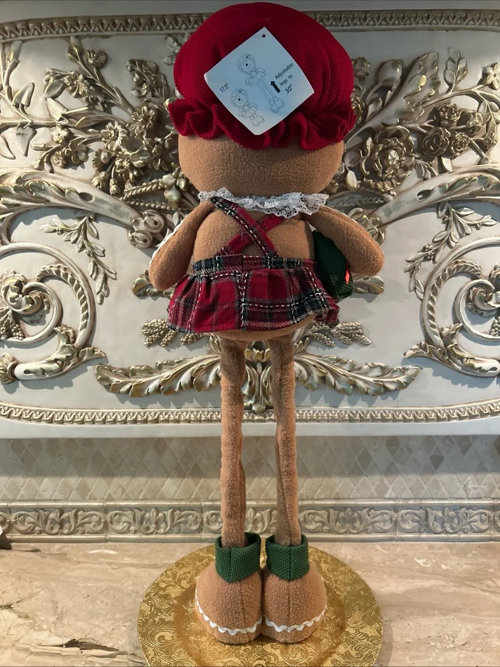 NWT Holiday Gingerbread Doll Plush - Red Hat and Plaid Dress 30”